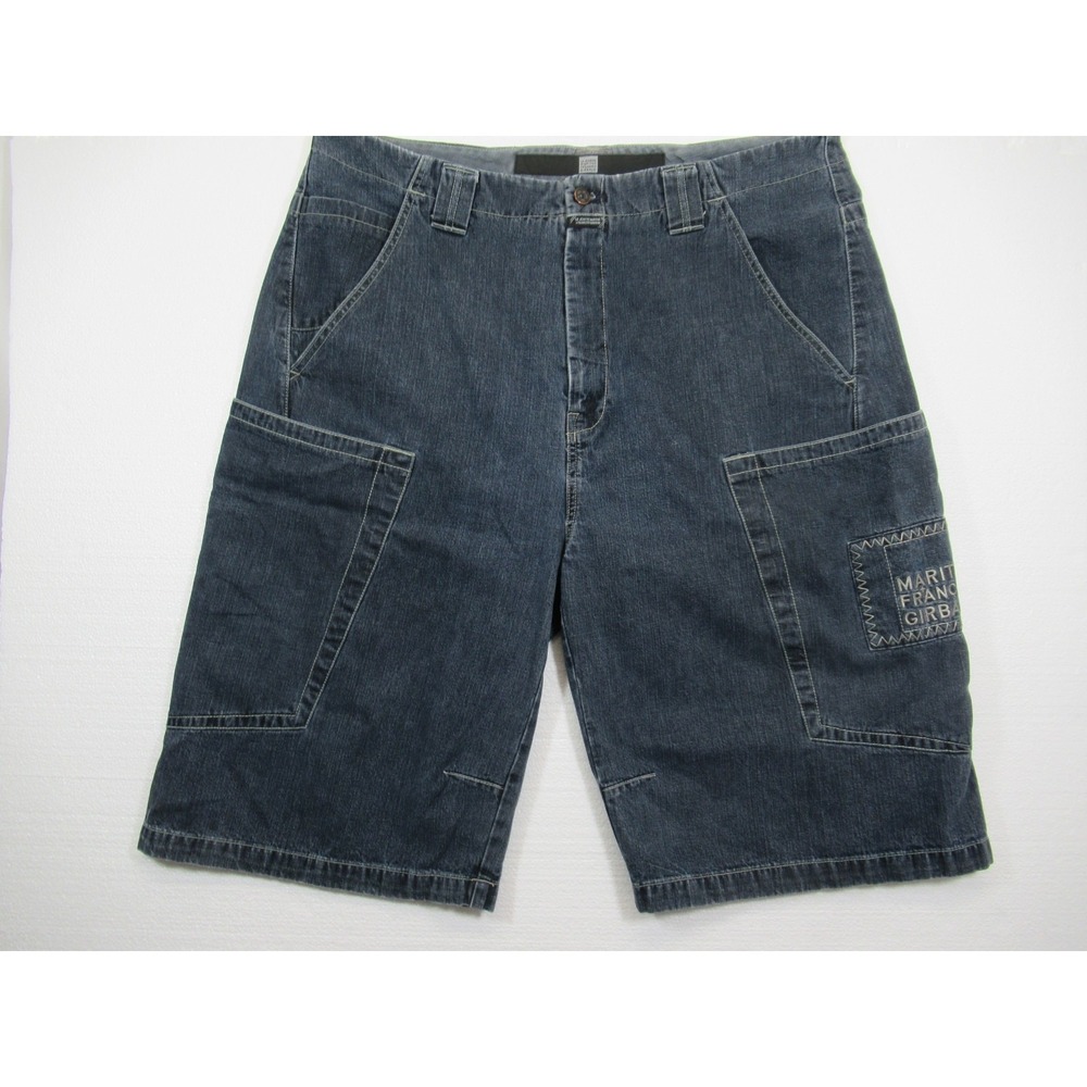 Marithe Francois Girbaud Denim Shorts Men Size 40 Blue Baggy Skater Embroidered
